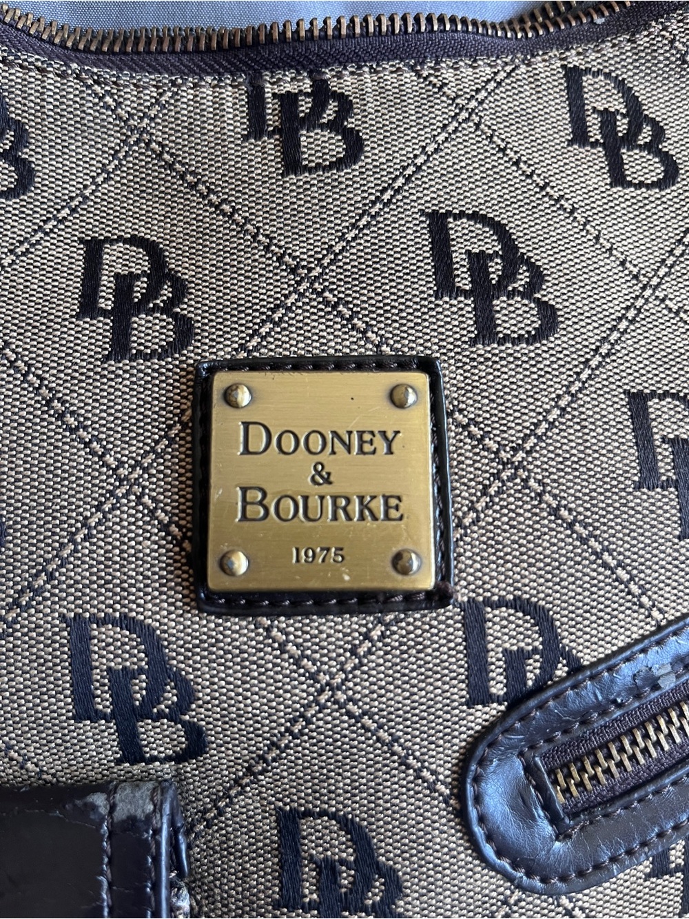 Vintage Dooney & Bourke Signature Monogram Pocket Hobo Bag (TLC/repair project)